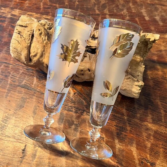 Vintage Libby Frosted Pilsners With Gold Leaf Design Set - Picture 11 of 11